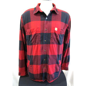 Carhartt Red Buffalo Plaid Fleece Lined Shacket Flannel Shirt Jacket Men L